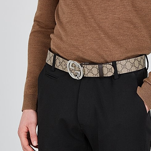 Beige GG-buckle faux-leather belt, Gucci