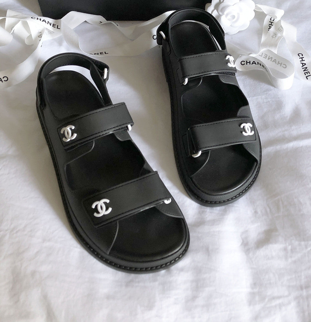 Chanel Women's Velcro Dad Sandals Raffia Neutral 1769381