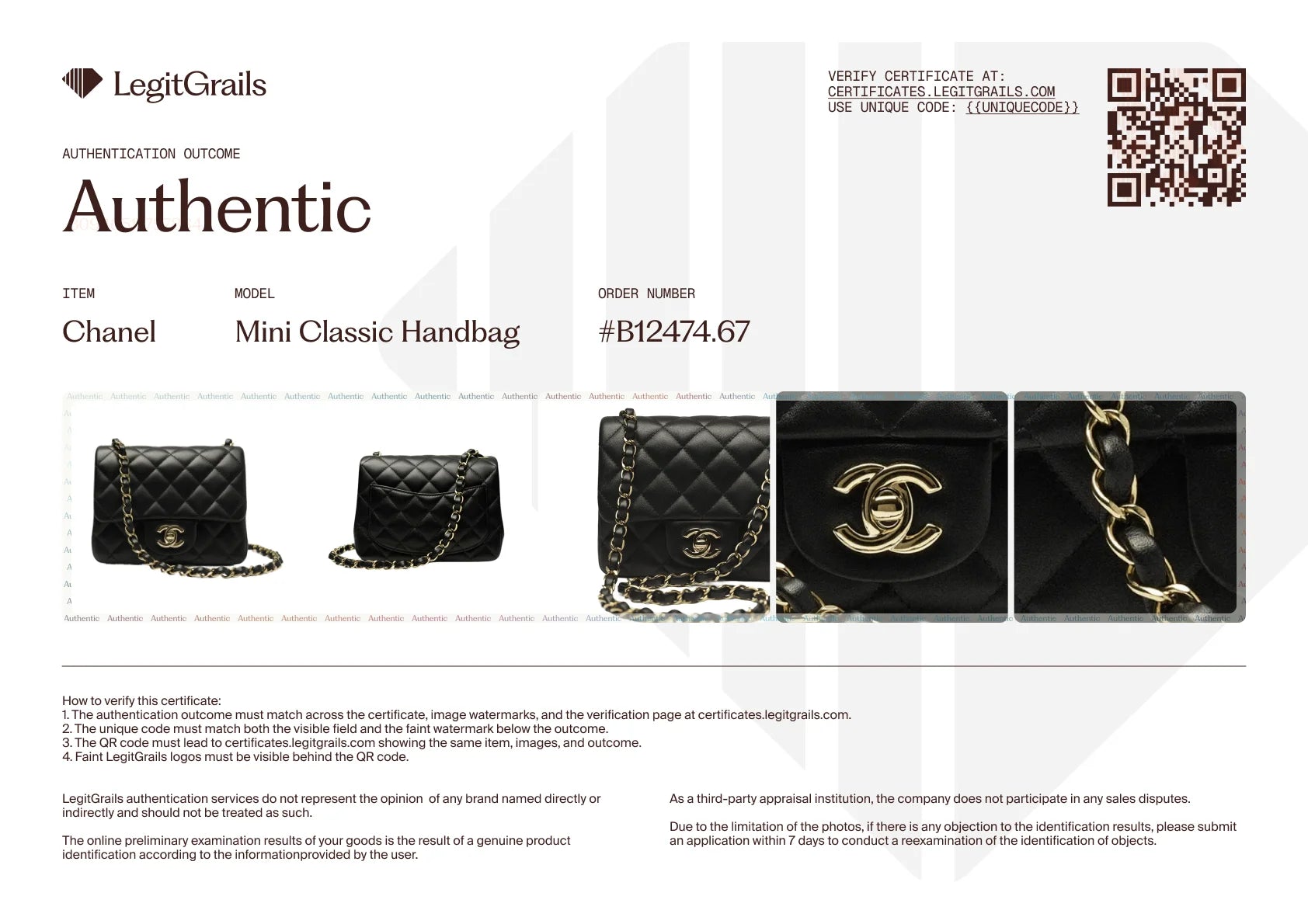 Receive your Chanel Authentication Certificate