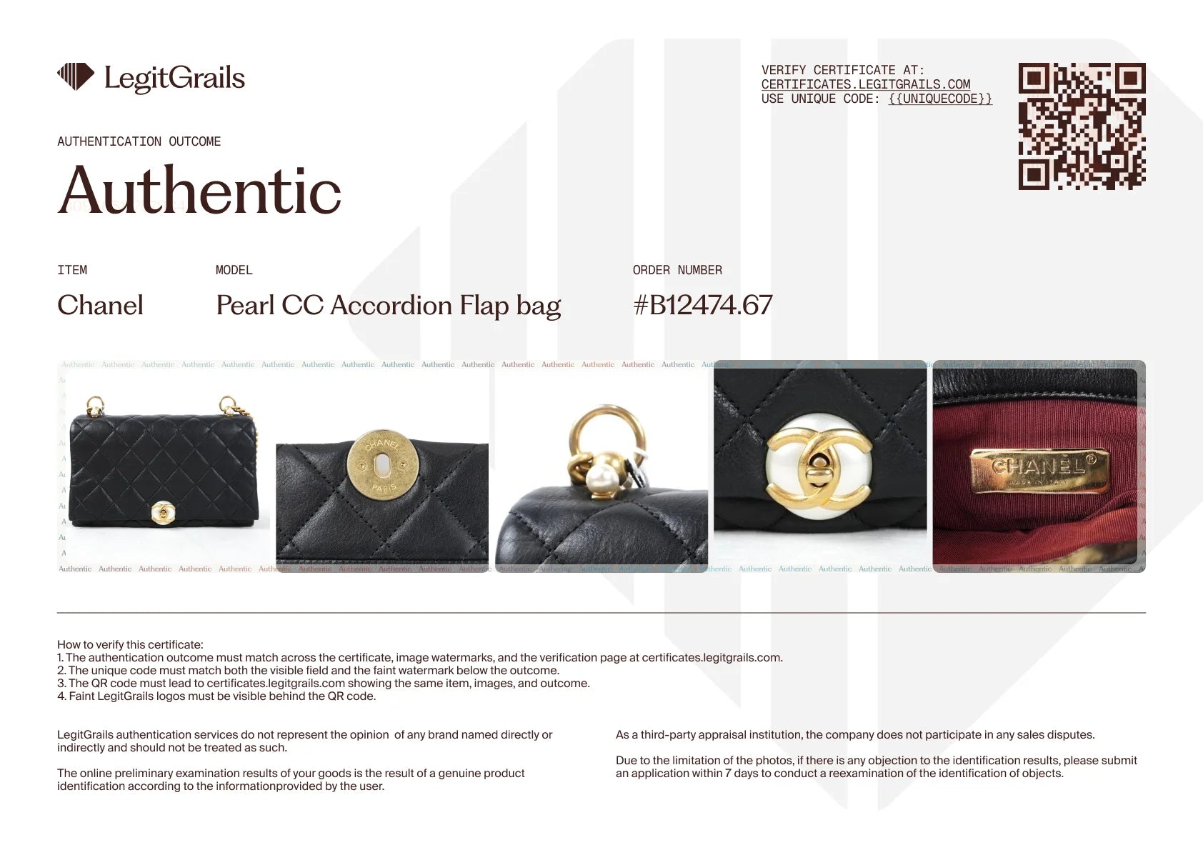 Receive your Chanel Authentication Certificate