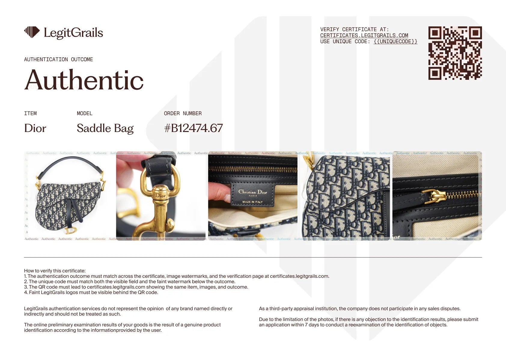 Receive your Dior Authentication Certificate